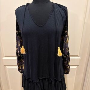 Free People Black and Yellow Mini Dress